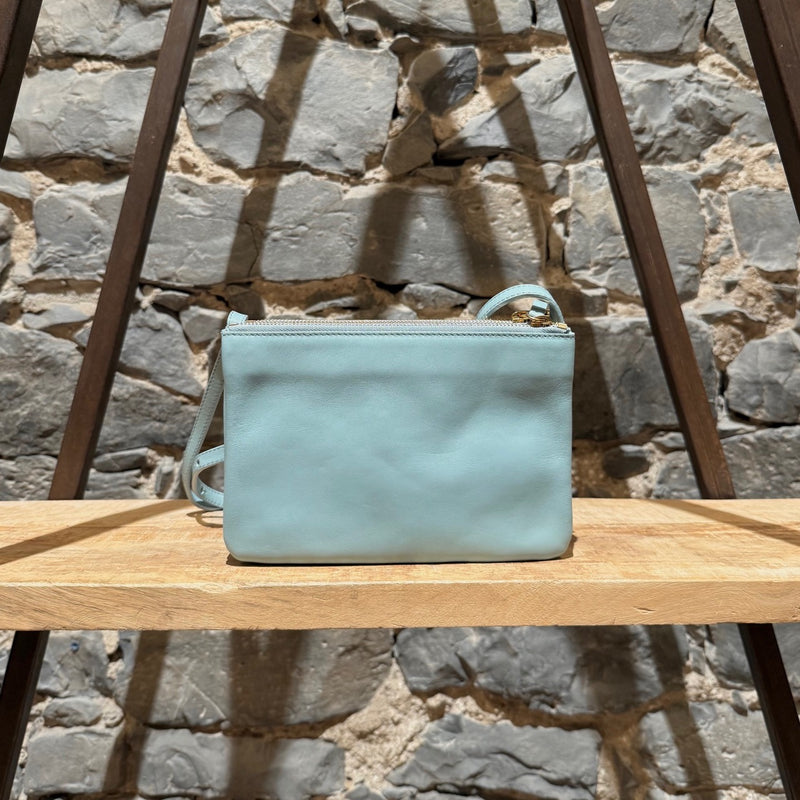 Back view of Céline Light Blue Small Trio Crossbody Bag