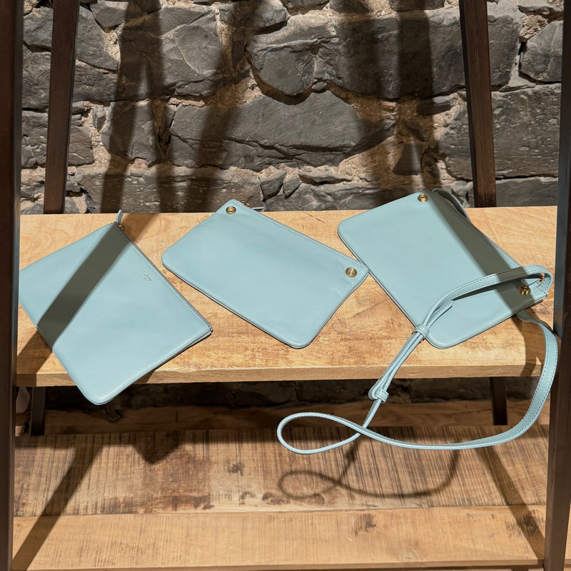 3 parts of Céline Light Blue Small Trio Crossbody Bag