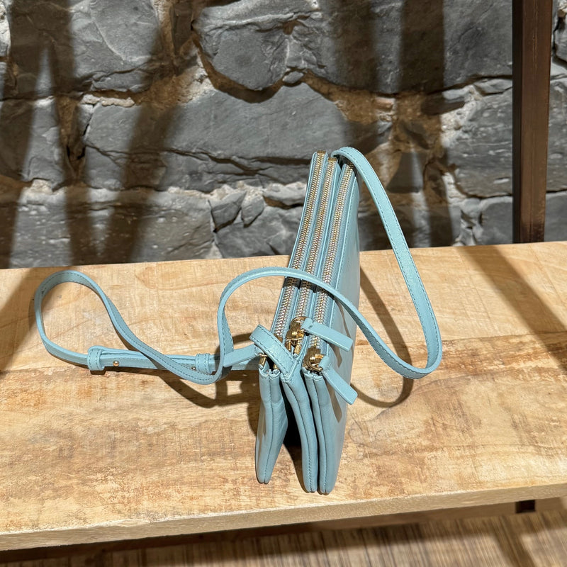 Top view of Céline Light Blue Small Trio Crossbody Bag