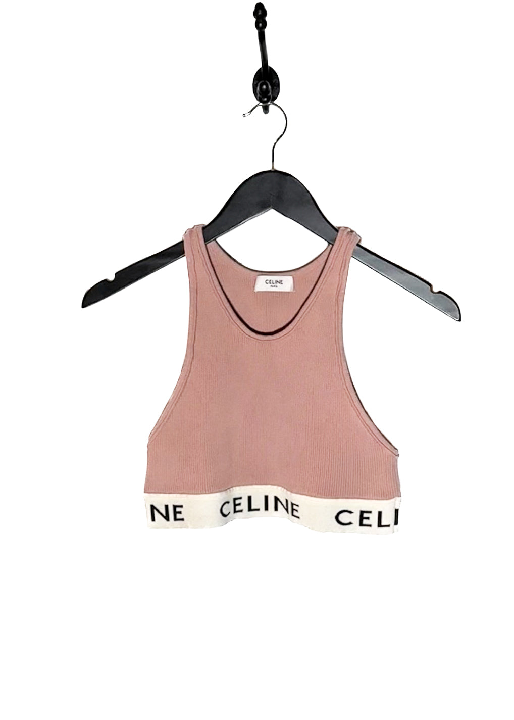 Celine Pink Ribbed Logo Sport Tank Top