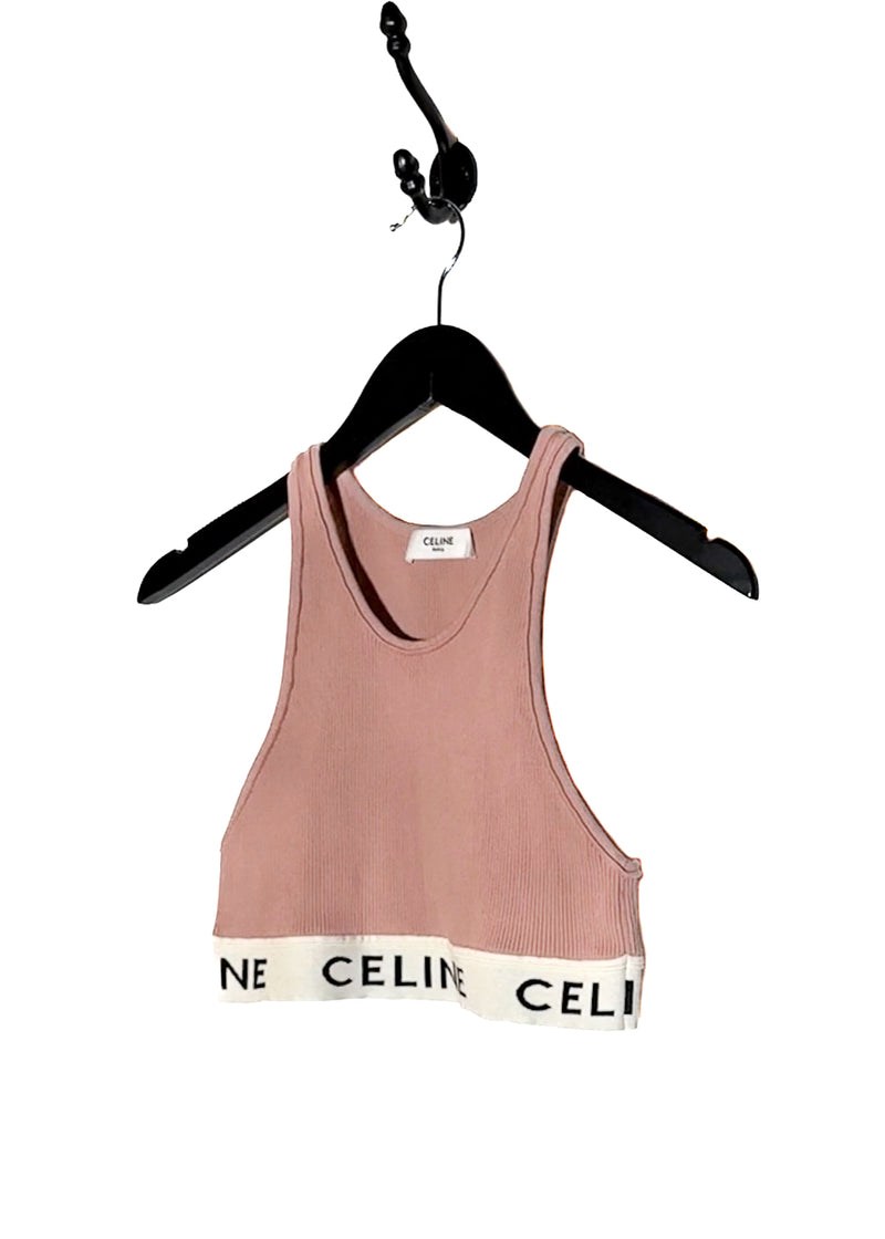 Celine Pink Ribbed Logo Sport Tank Top