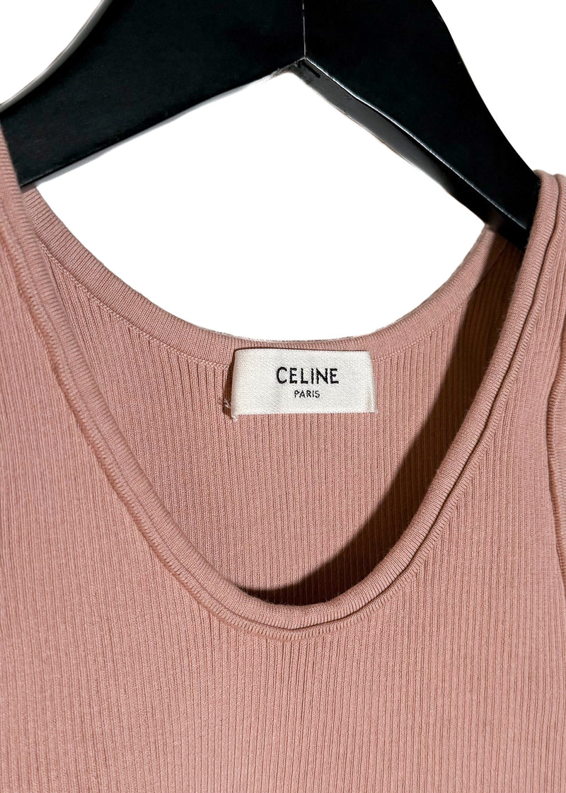 Celine Pink Ribbed Logo Sport Tank Top