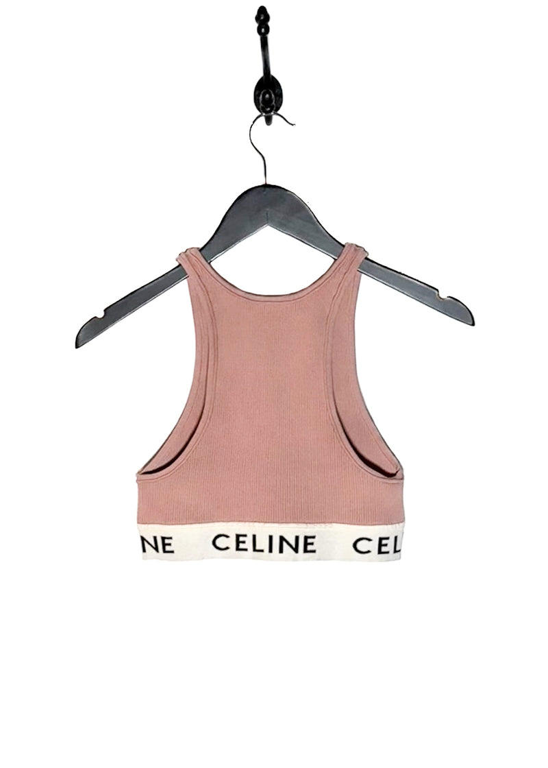 Celine Pink Ribbed Logo Sport Tank Top