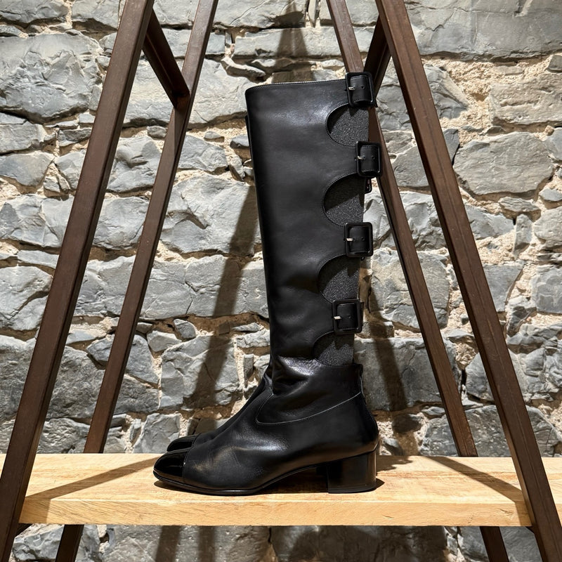 Chanel 2007 Black Cut Out Gladiator Riding Boots