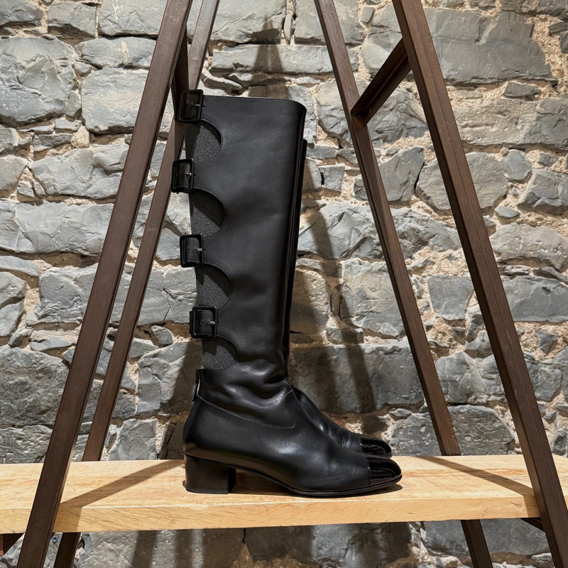 Chanel 2007 Black Cut Out Gladiator Riding Boots