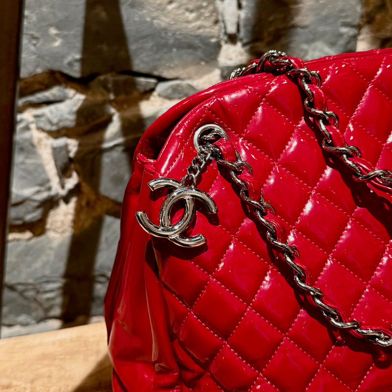 Charm of Chanel 2011 Red Patent Large Just Mademoiselle Bowling Bag