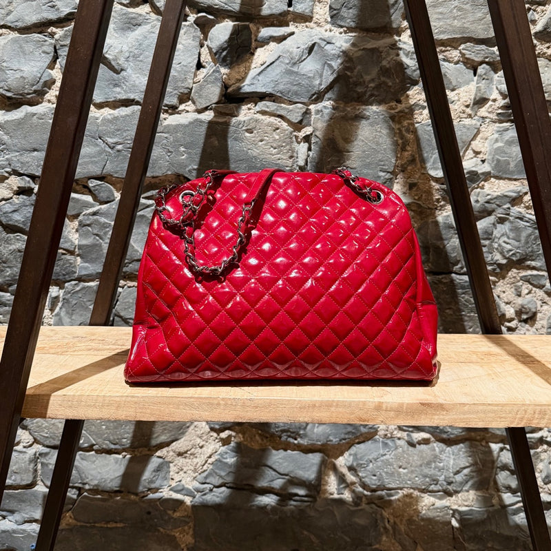 Back of Chanel 2011 Red Patent Large Just Mademoiselle Bowling Bag