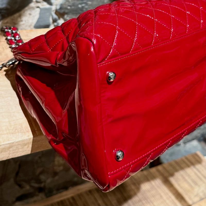 Bottom close up of Chanel 2011 Red Patent Large Just Mademoiselle Bowling Bag