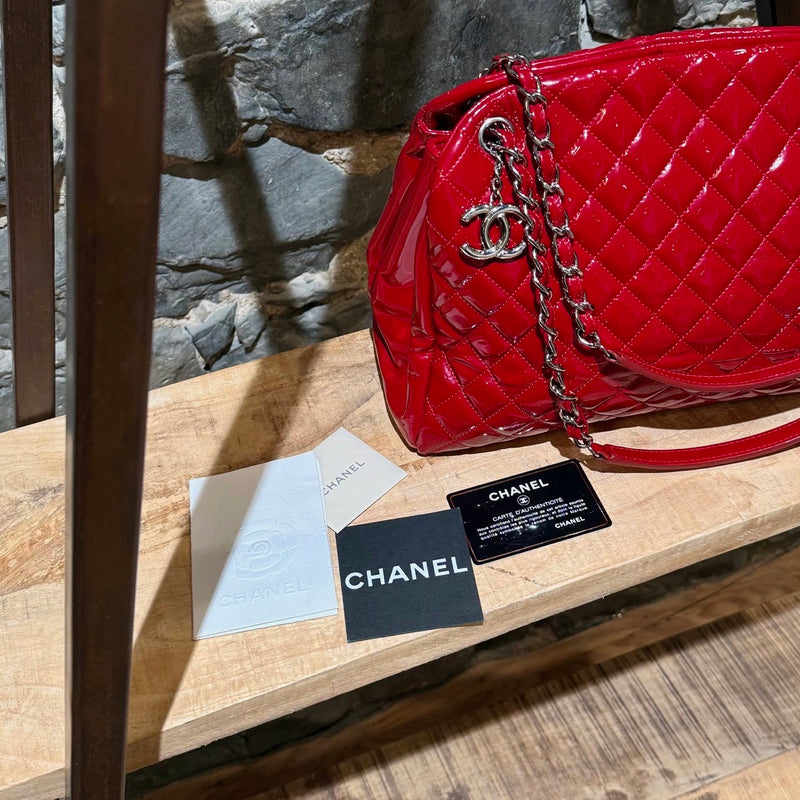 Chanel 2011 Red Patent Large Just Mademoiselle Bowling Bag