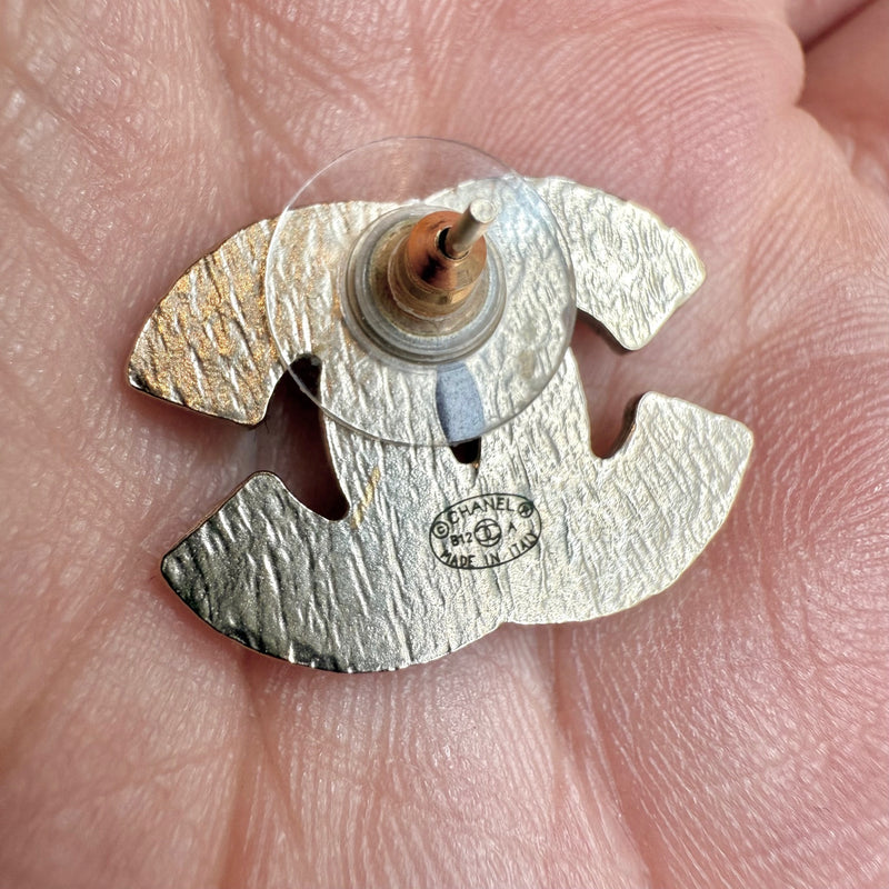 Chanel 2012 Mother Of Pearl & Gold CC Stud Earrings