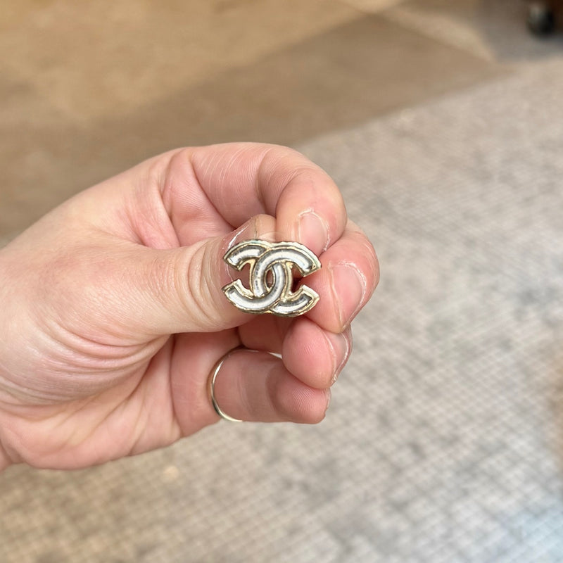 Chanel 2012 Mother Of Pearl & Gold CC Stud Earrings