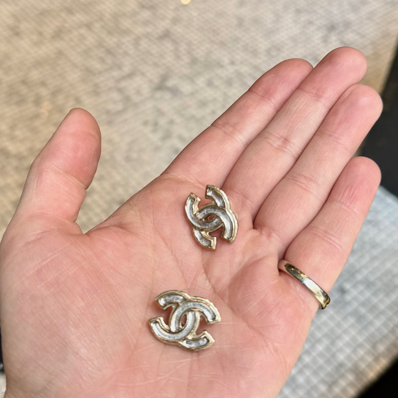 Chanel 2012 Mother Of Pearl & Gold CC Stud Earrings