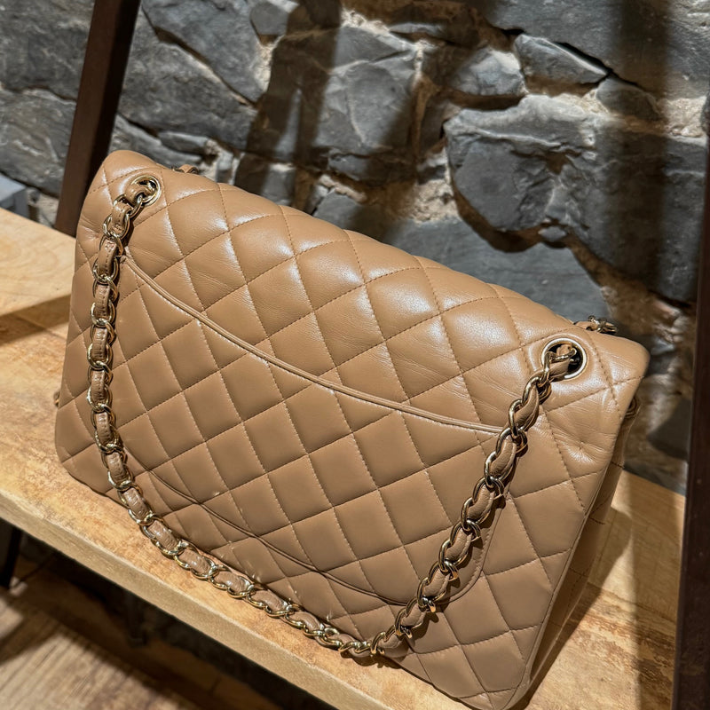 Top Back view of Chanel 2013-2014 Beige Lambskin Jumbo Classic Double Flap Bag