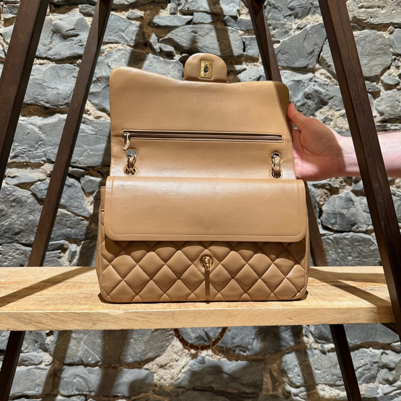 Flap of Chanel 2013-2014 Beige Lambskin Jumbo Classic Double Flap Bag