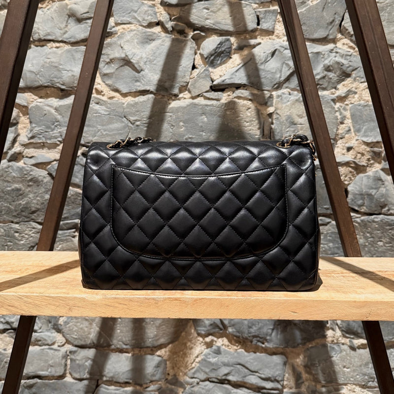 Chanel 2013-2014 Black Lambskin Jumbo Classic Double Flap Bag