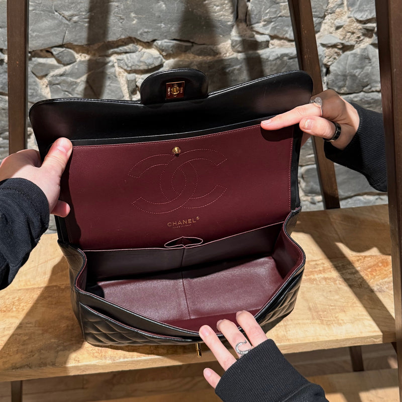 Chanel 2013-2014 Black Lambskin Jumbo Classic Double Flap Bag