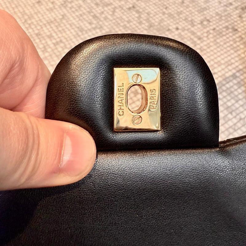 Chanel 2013-2014 Black Lambskin Jumbo Classic Double Flap Bag