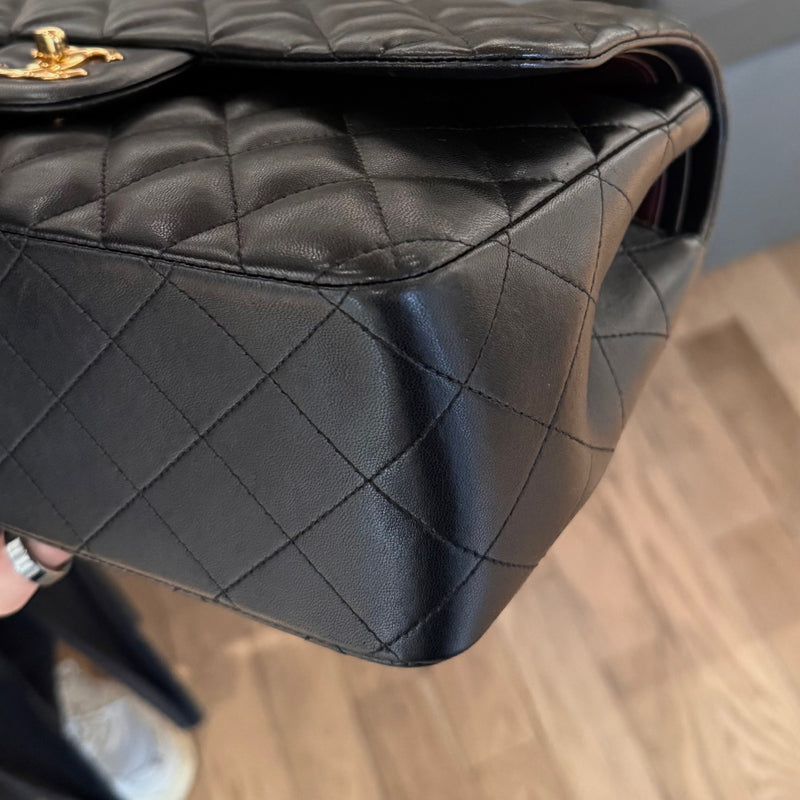 Chanel 2013-2014 Black Lambskin Jumbo Classic Double Flap Bag