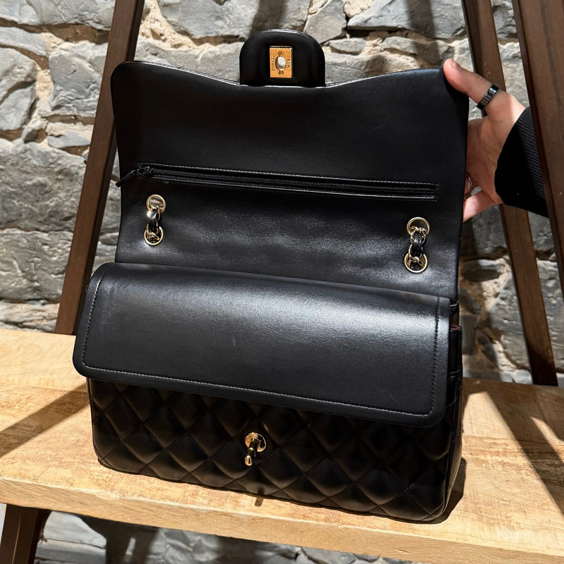 Chanel 2013-2014 Black Lambskin Jumbo Classic Double Flap Bag