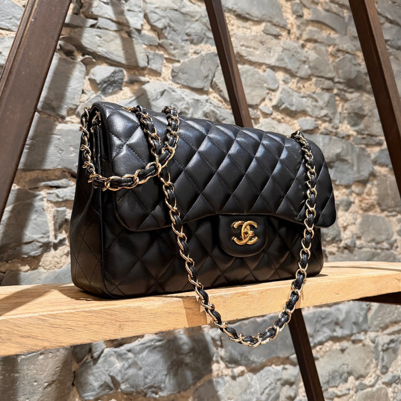 Chanel 2013-2014 Black Lambskin Jumbo Classic Double Flap Bag
