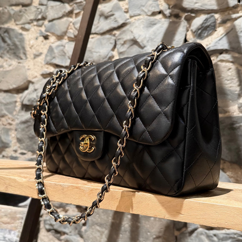 Chanel 2013-2014 Black Lambskin Jumbo Classic Double Flap Bag