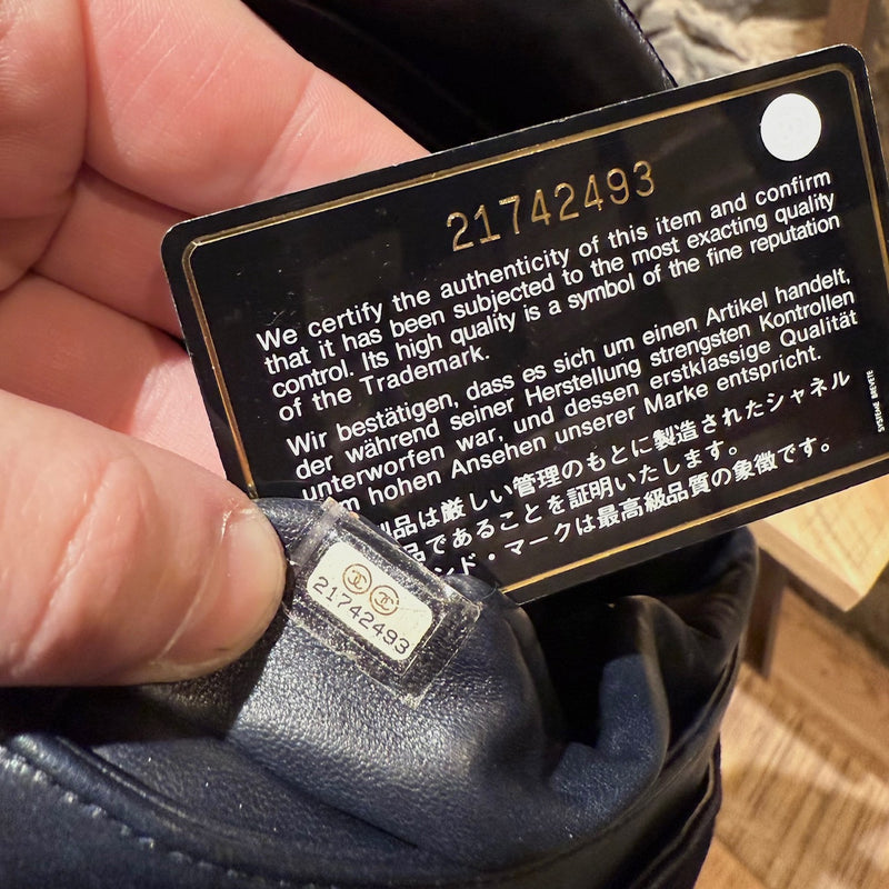 Authenticity card of Chanel 2015-2016 Navy Blue Satin Sequin Beaded Medium Double Flap Bag