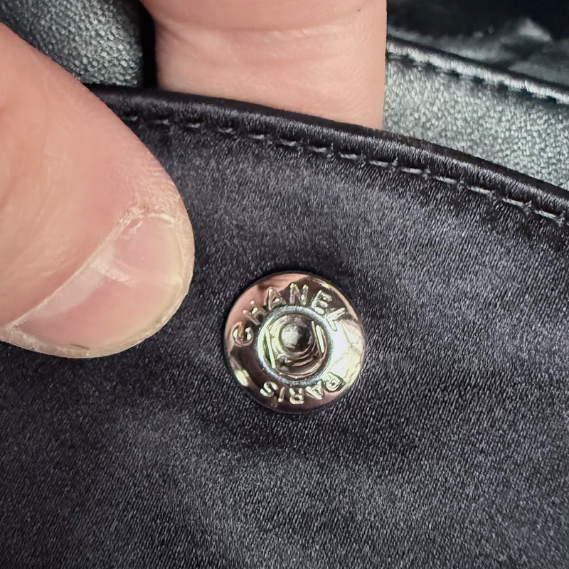 Branded hardware of Chanel 2015-2016 Navy Blue Satin Sequin Beaded Medium Double Flap Bag