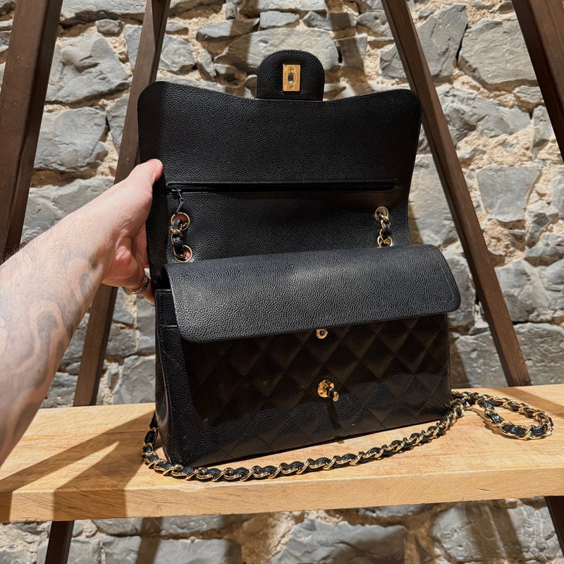 Flap of Chanel Black Caviar Jumbo GHW Classic Double Flap Bag