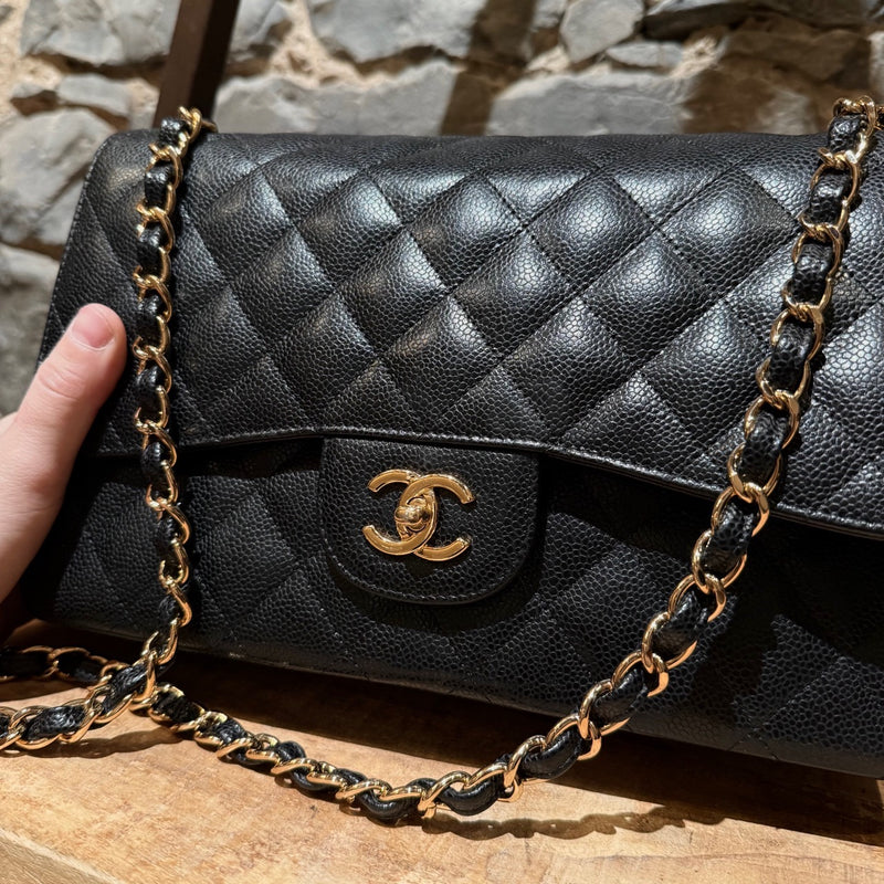 Closure of Chanel Black Caviar Jumbo GHW Classic Double Flap Bag