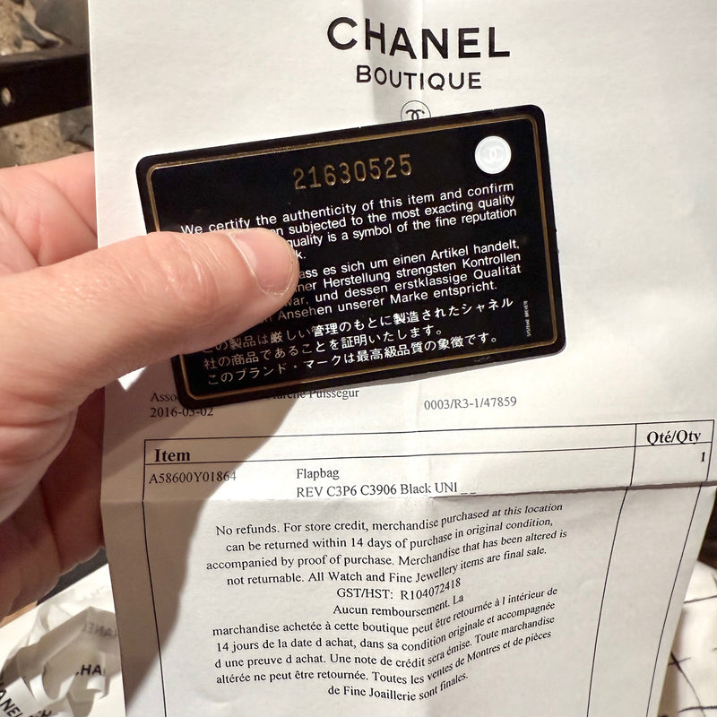 Receipt and authenticity card of Chanel Black Caviar Jumbo GHW Classic Double Flap Bag