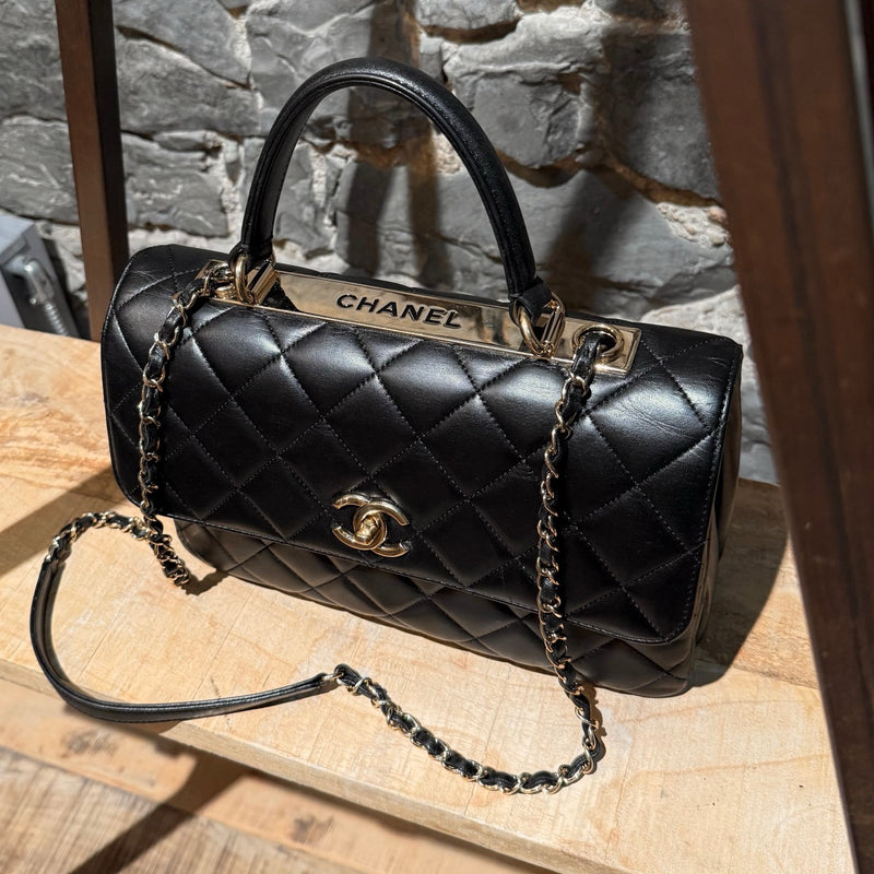 Top view of Chanel 2017 Black Medium Trendy Quilted Top Handle Shoulder Bag