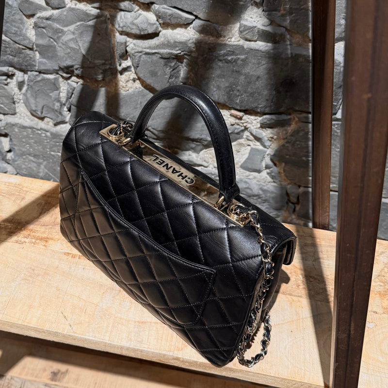 Side back view of Chanel 2017 Black Medium Trendy Quilted Top Handle Shoulder Bag