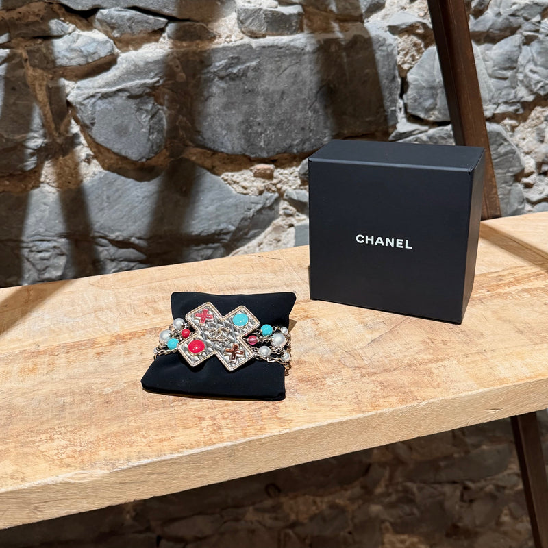 Main photo of Chanel 2017 Faux Pearl Cross Gripoix CC Multistrand Bracelet