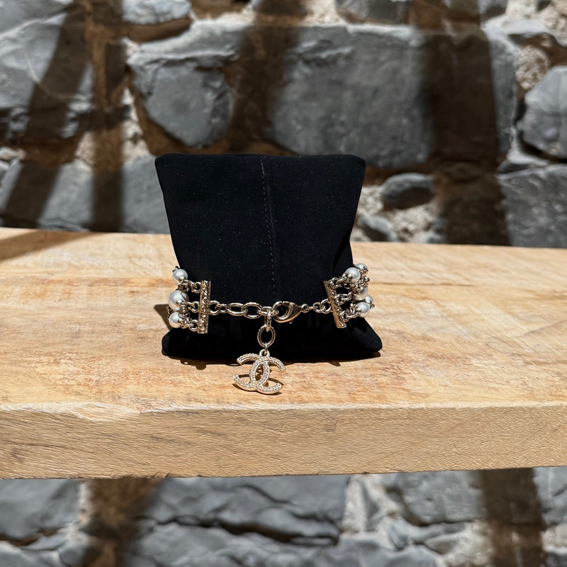 Closure of Chanel 2017 Faux Pearl Cross Gripoix CC Multistrand Bracelet