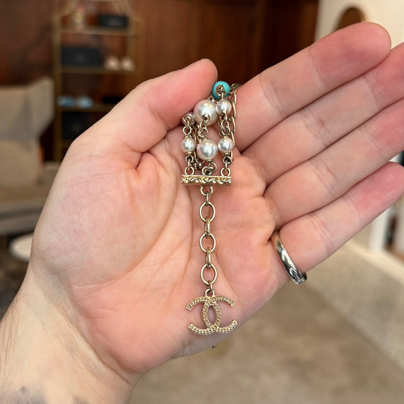 Chanel 2017 Faux Pearl Cross Gripoix CC Multistrand Bracelet