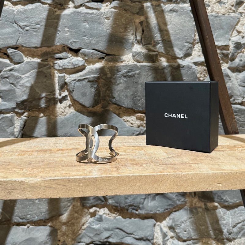 Main photo of Chanel 2017 Palladium Plated Interlocking CC Cuff Bracelet