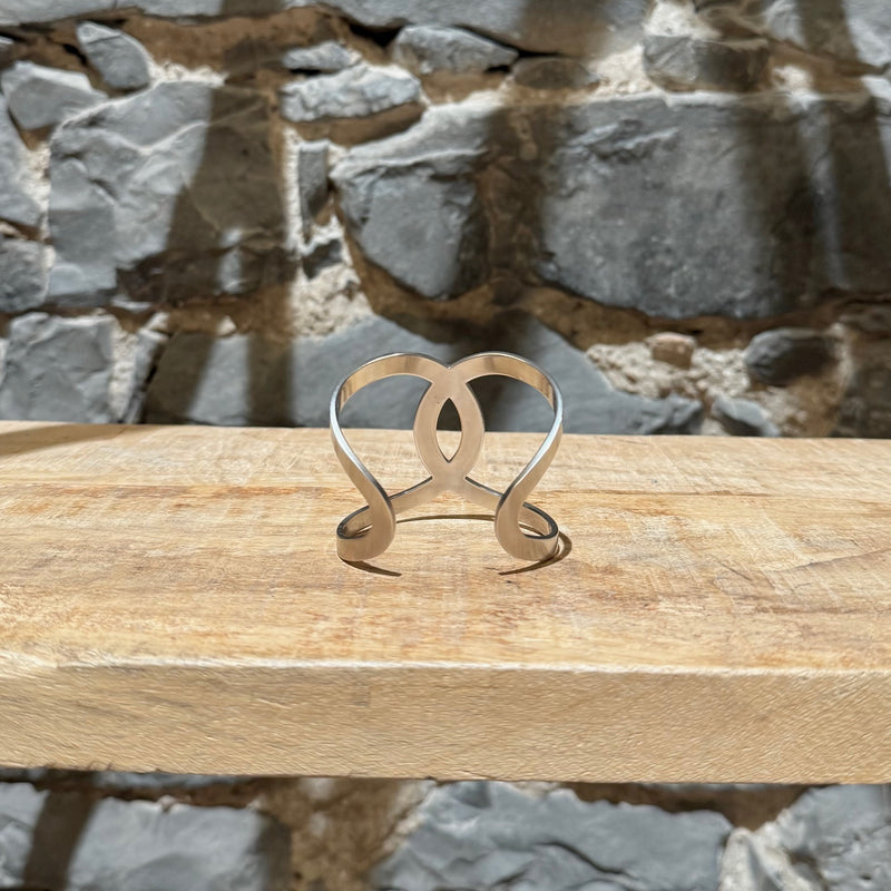 Back view of Chanel 2017 Palladium Plated Interlocking CC Cuff Bracelet