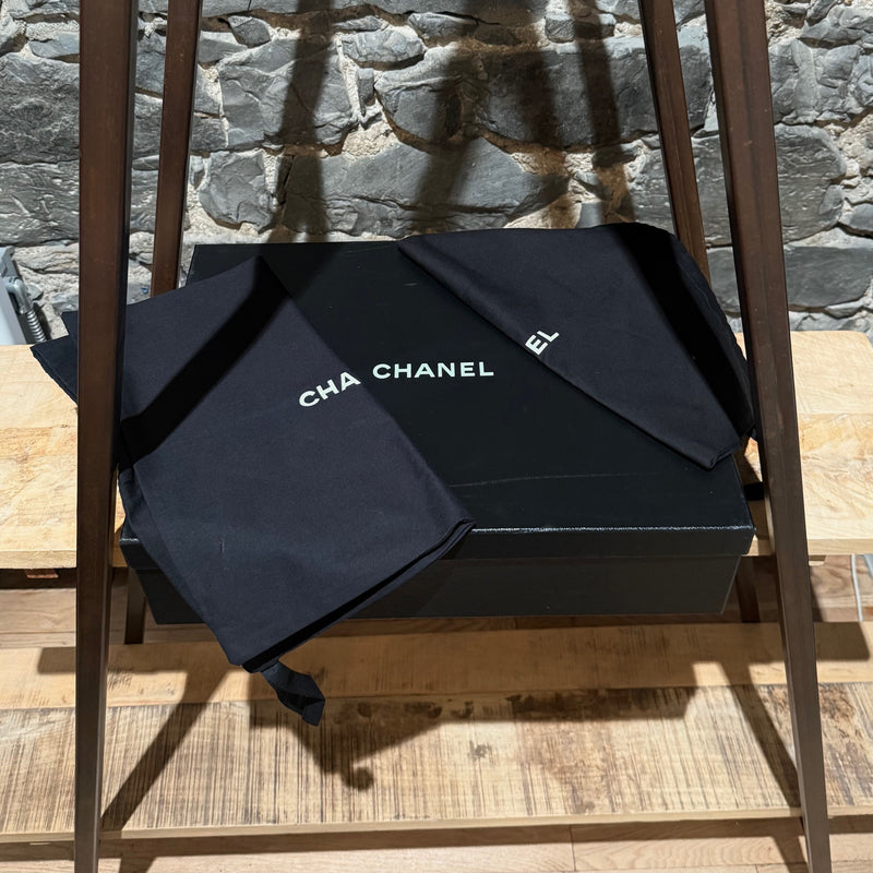 Chanel 2018 Grey Leather Chain Accent CC Logo Flat Ankle Boots