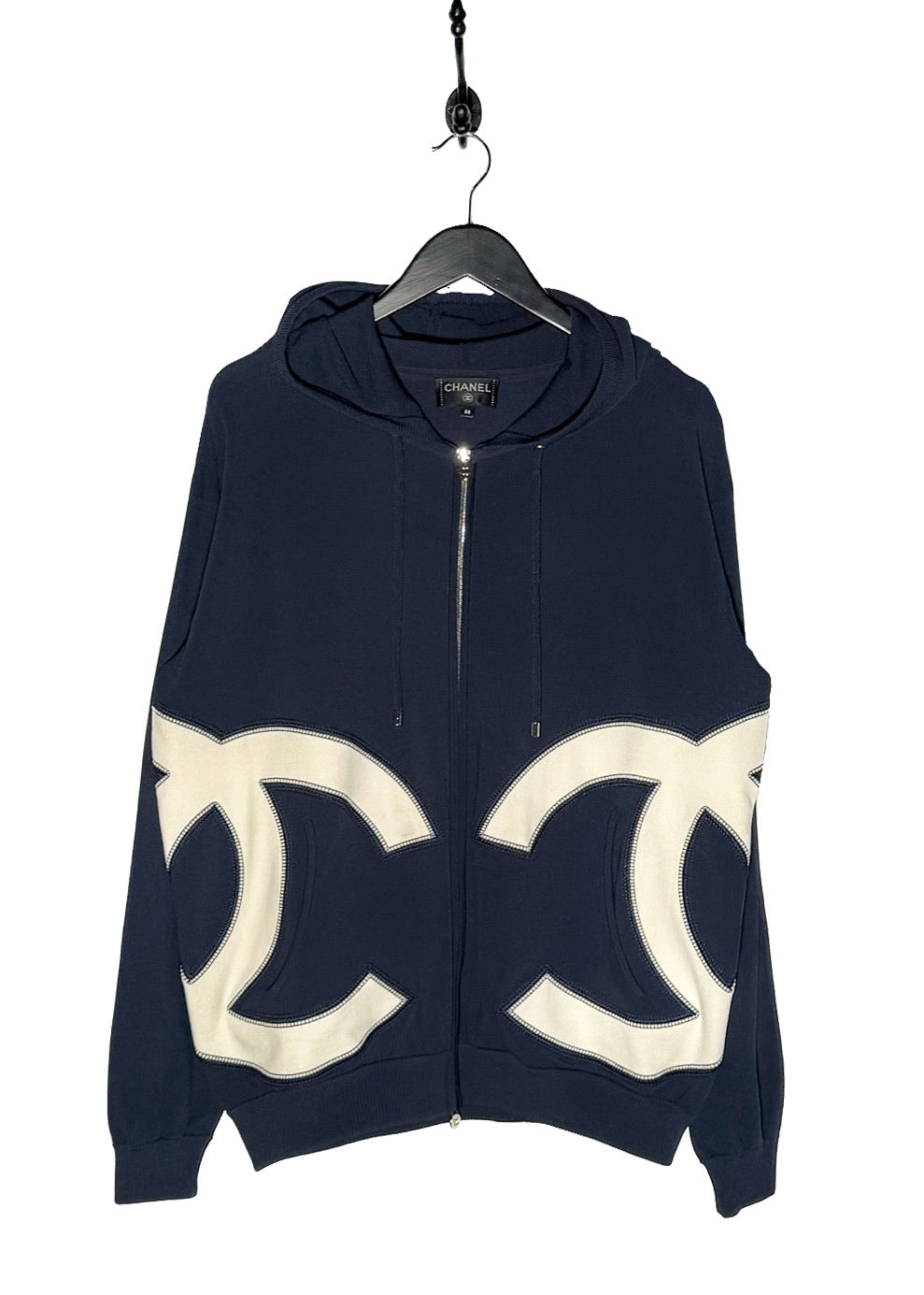 Chanel 2018 White Interlocking CC Logo Navy Blue Hoodie – Boutique