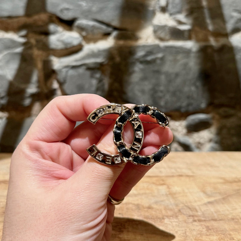 Chanel 2019 Crystal Chain Logo CC Brooch