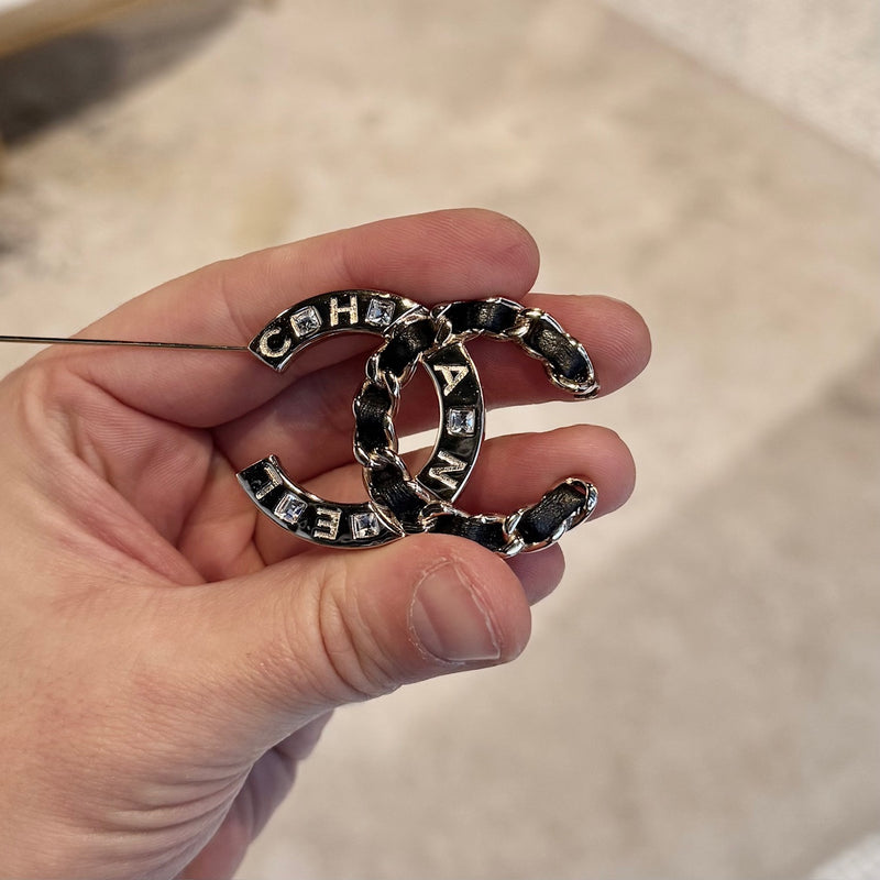 Chanel 2019 Crystal Chain Logo CC Brooch