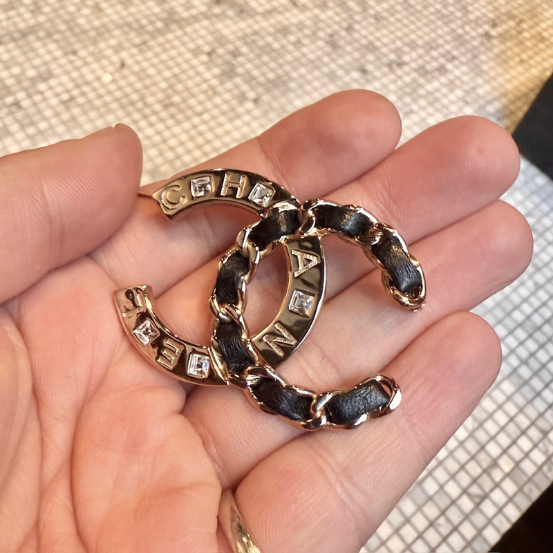 Chanel 2019 Crystal Chain Logo CC Brooch