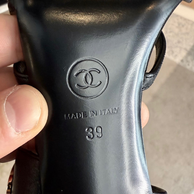 Stamps of Chanel 2021 Black Leather CC Strappy Heeled Sandals