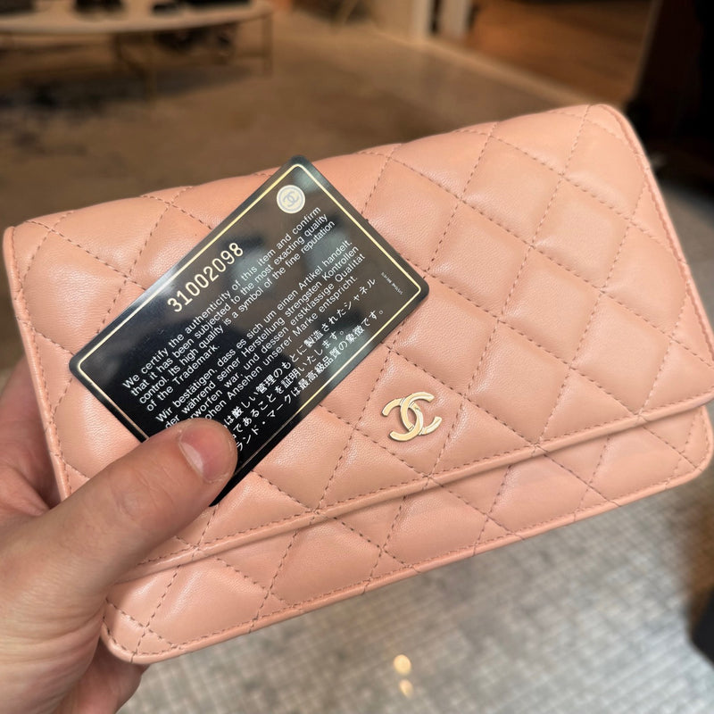 Brand card of Chanel 2021 Pink Lambskin Quilted CC Classic Wallet On Chain