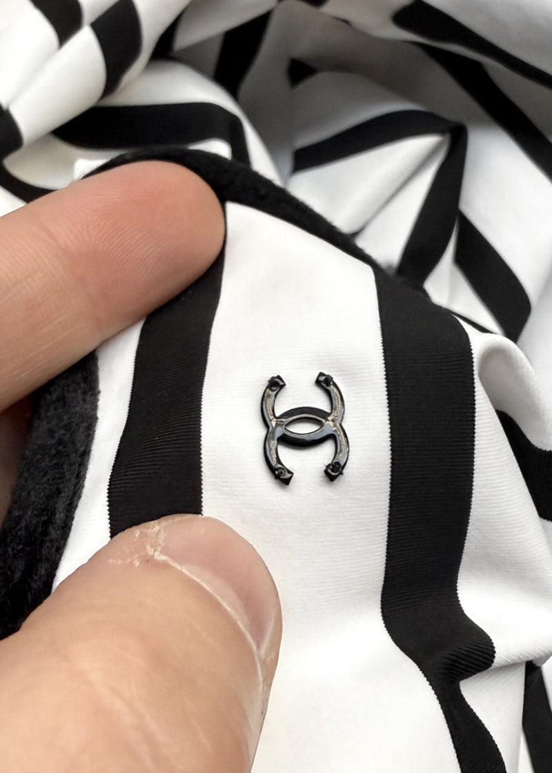 Chanel 2022 White Striped One Piece Swimsuit