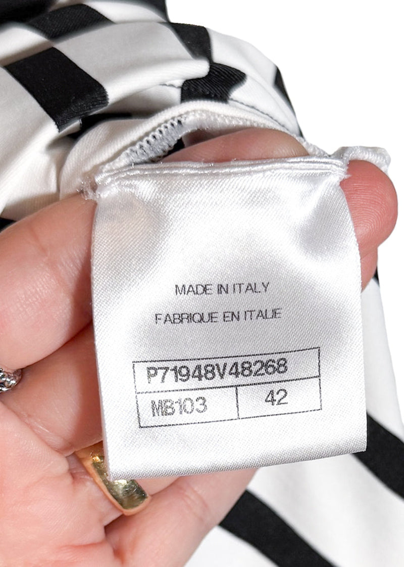 Chanel 2022 White Striped One Piece Swimsuit