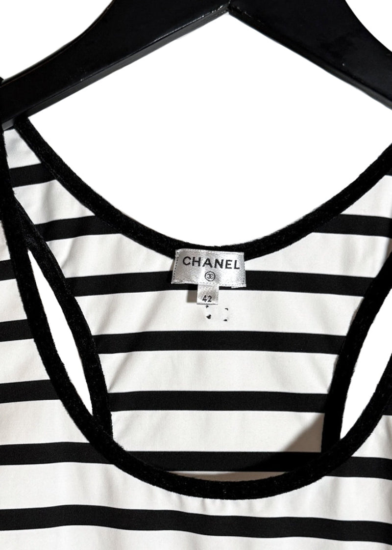 Chanel 2022 White Striped One Piece Swimsuit