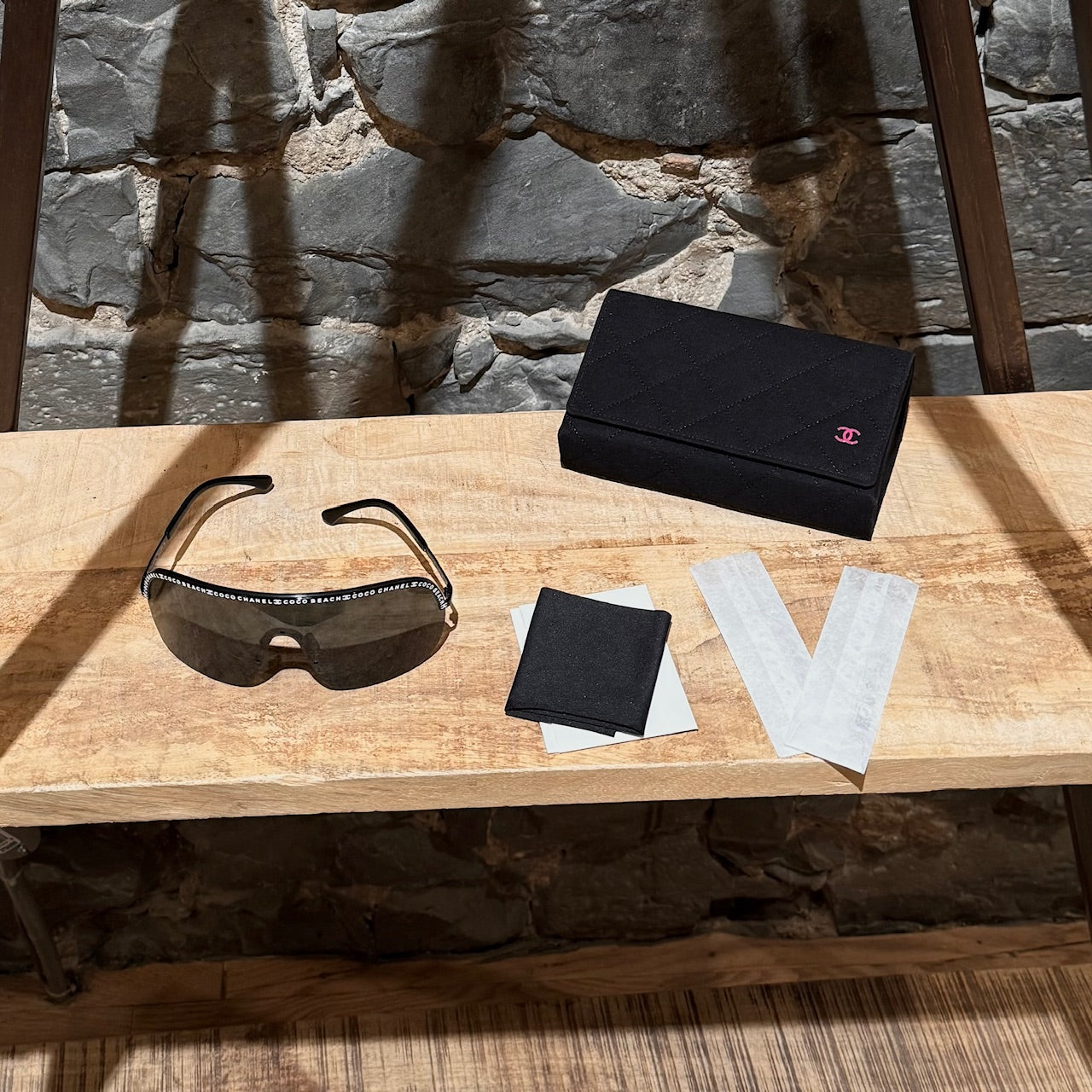 Chanel 2023 Coco Beach Black Shield Logo Sunglasses