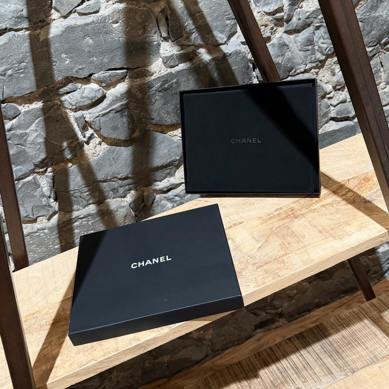 Packaging of Chanel 22C Champagne Gold Crystals Pearls CC Chain Drop Necklace