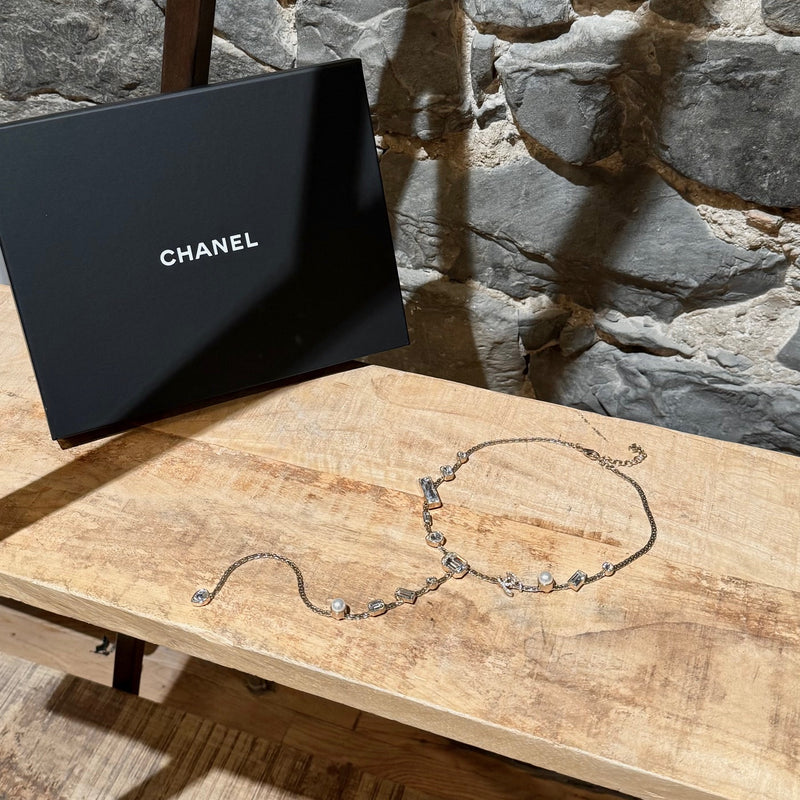 Main photo of Chanel 22C Champagne Gold Crystals Pearls CC Chain Drop Necklace